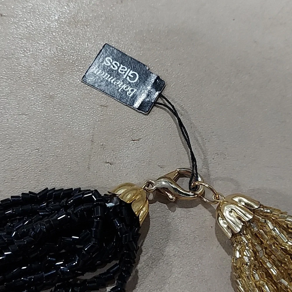 Black and gold bohemian glass bead necklace - Picture 2 of 3